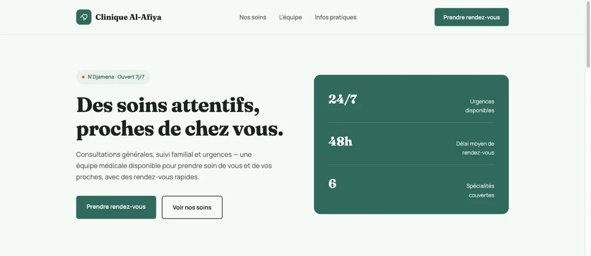 Aperçu du concept Clinique Al-Afiya